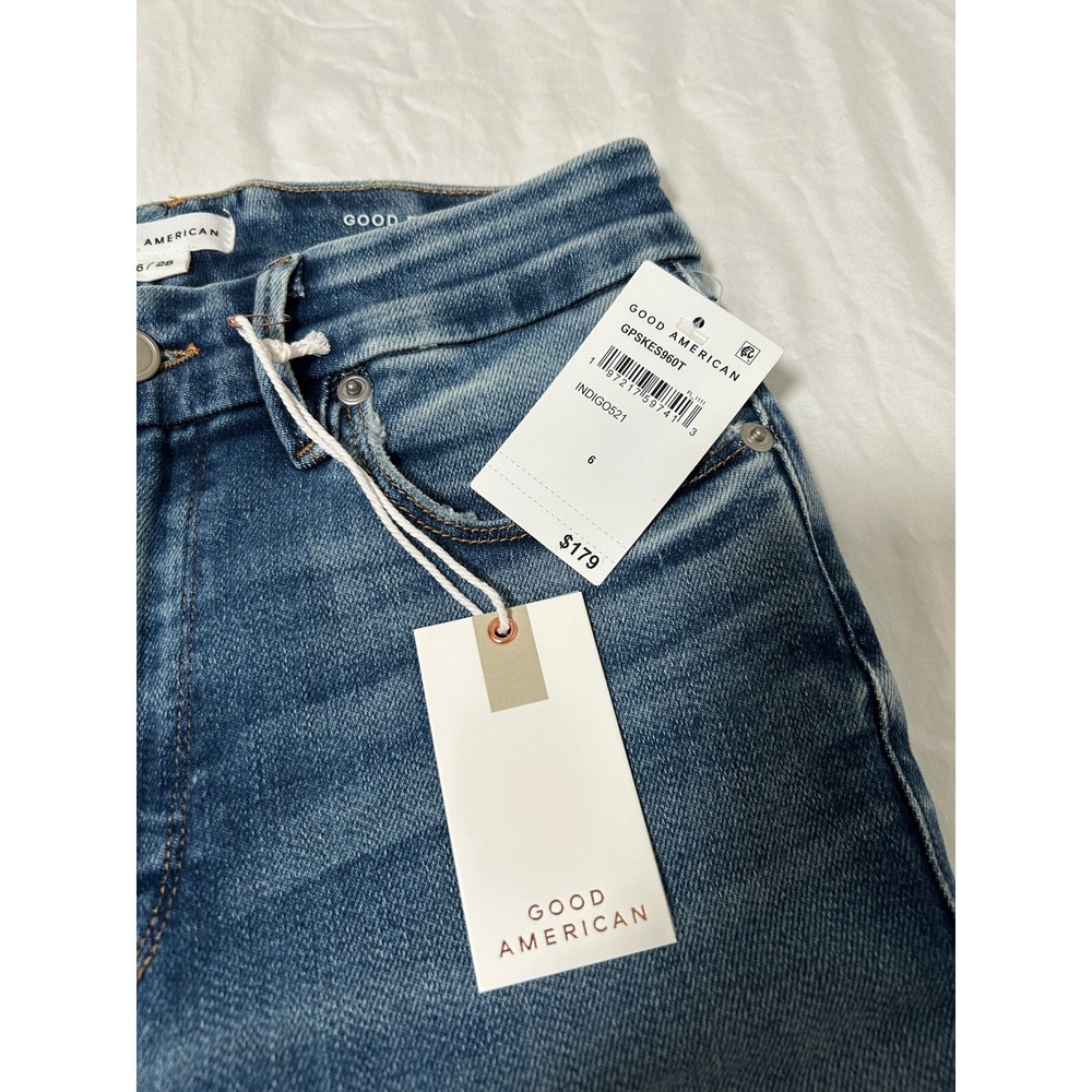Good American Womens Petite Skinny Jeans Mid Rise Distressed Blue Denim Sz 6/28 - Picture 5 of 9